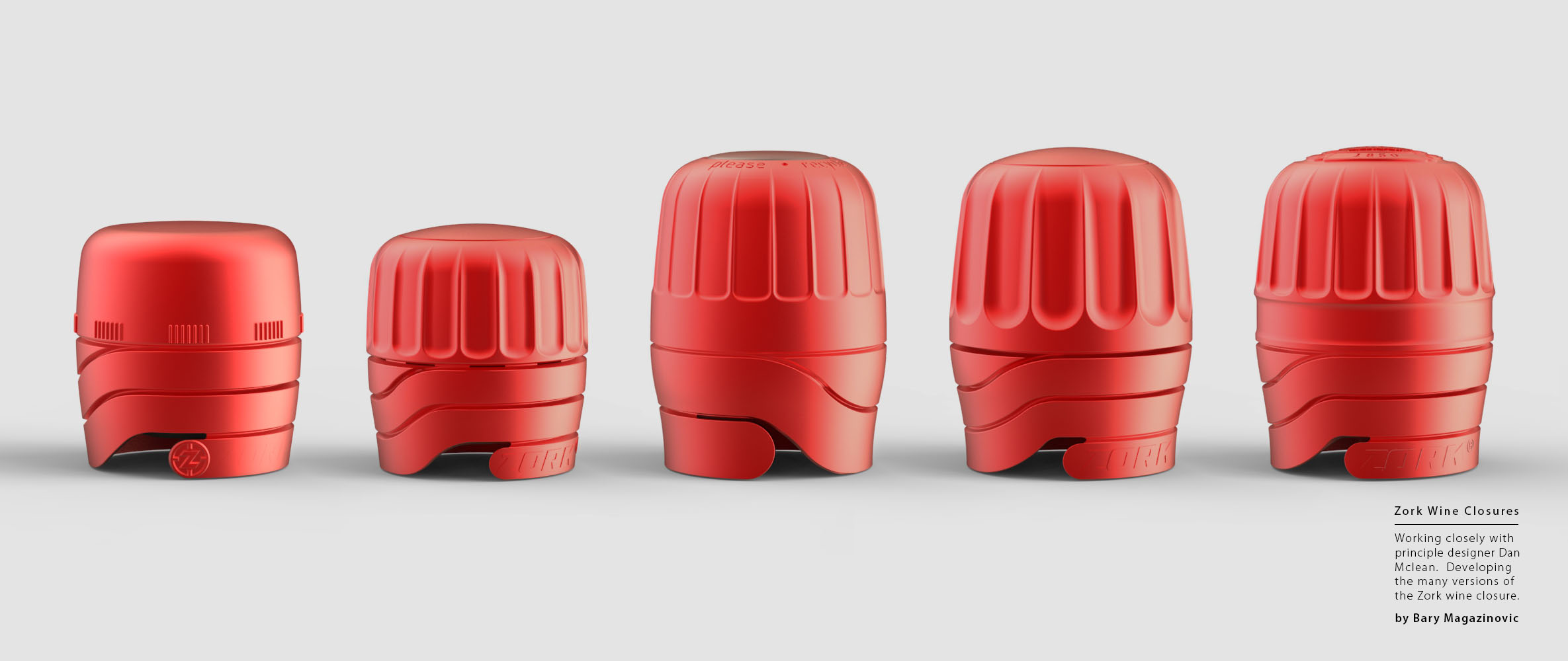 Australian Product Design Industrial Design Zork Wine closure range red CAD rendering by Barry Magazinovic