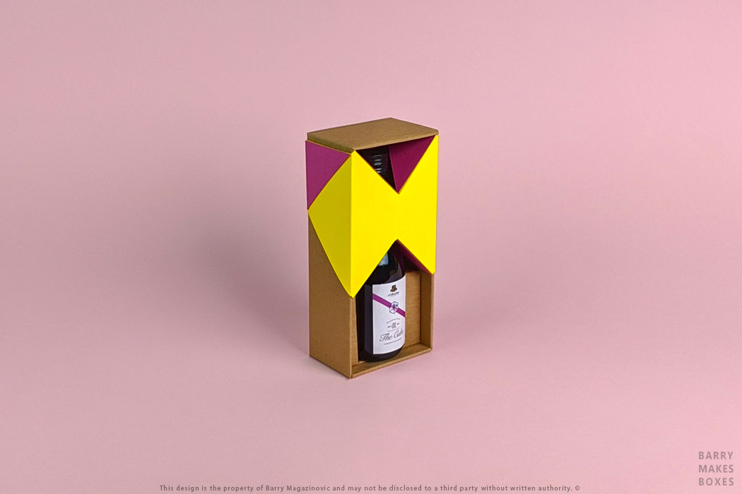 Australian Packaging Design, Product Design, Special Unique presentation promotion d'Arenberg Cube in a bottle single wine presentation pack Art carton on pink by Barry Makes Boxes, Barry Magazinovic