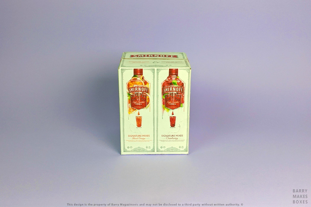 Australian Packaging Design, Product Design, Special Unique presentation promotion Sour and Sweet Twin Cask vodka pack Smirnoff carton on purple by Barry Makes Boxes, Barry Magazinovic